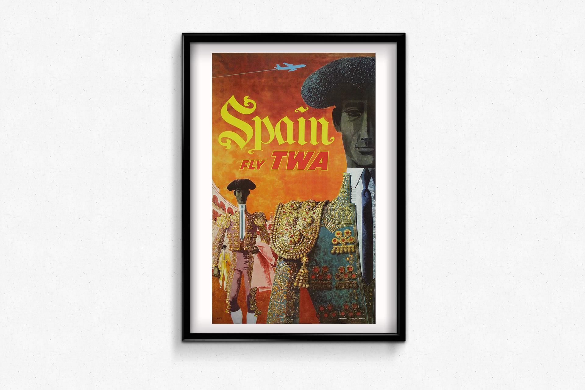 Circa 1960 original travel poster by David Klein for Trans World Airlines TWA For Sale 1