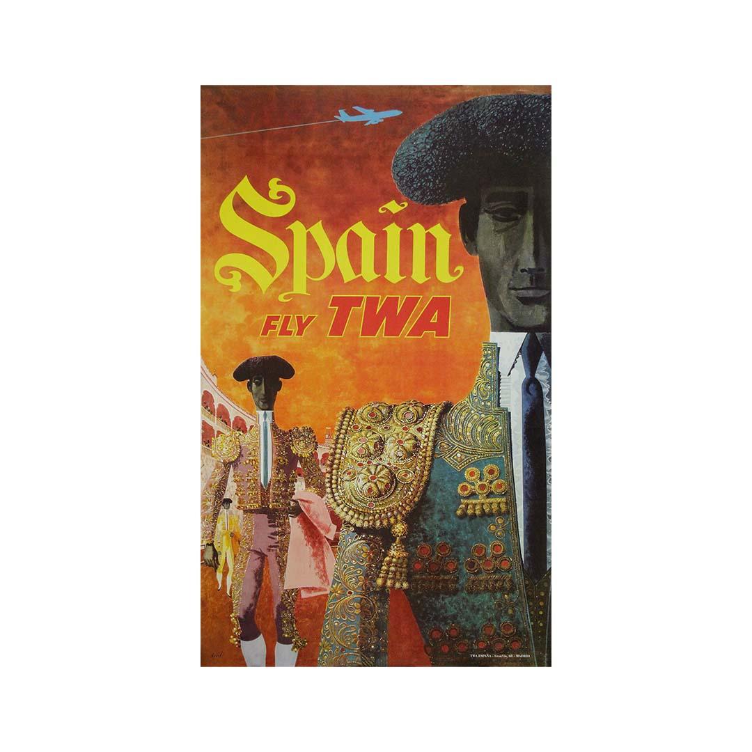 Circa 1960 original travel poster by David Klein for Trans World Airlines TWA For Sale 3