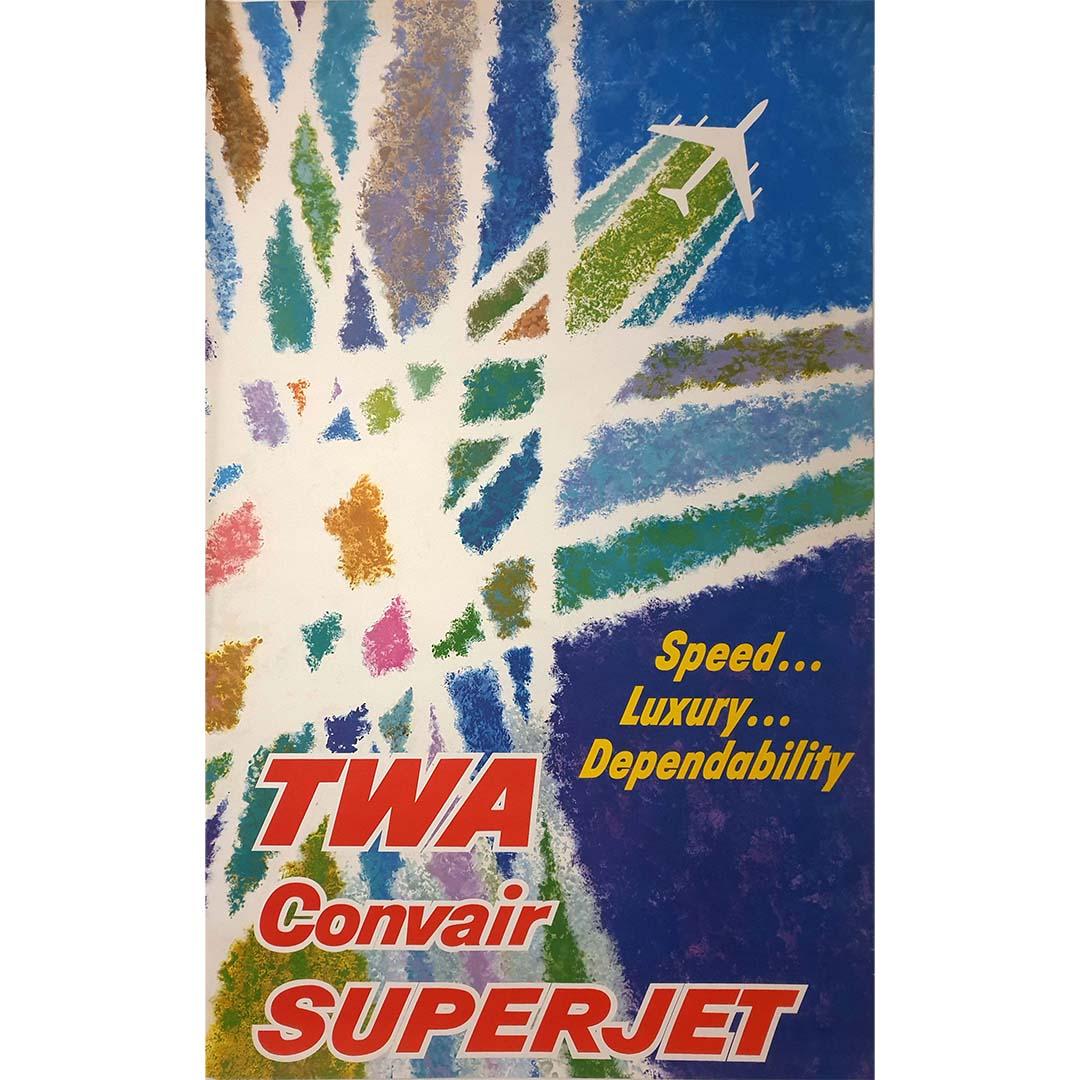  Circa 1960 Original vintage poster by David Klein - Convair 880 SuperJet TWA For Sale 1