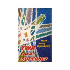 Circa 1960 Original vintage poster by David Klein - Convair 880 SuperJet TWA