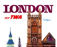 David Klein – Fly TWA London, c. 1960s Original Lithographic Poster