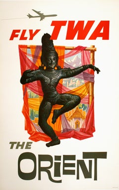Vintage Original David Klein 1950's Poster - Fly TWA The Orient