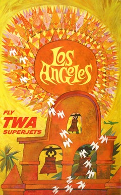 Póster original de David Klein Vuela con los Superjets de TWA a Los Ángeles C1959