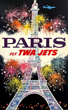 David Klein - Original David Klein Poster for TWA Paris Eiffel Tower c1960 Original David Klein Poster for TWA Paris Eiffel Tower c1960