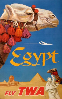 Vintage Original David Klein TWA Travel to Egypt Poster from the 1960's