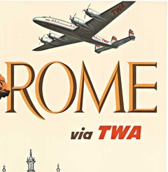 Original earliest Rome via TWA vintage travel poster