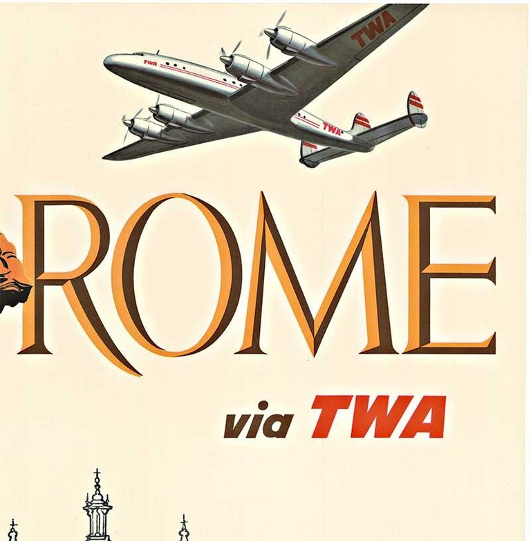 Original earliest Rome via TWA vintage travel poster - Print by David Klein