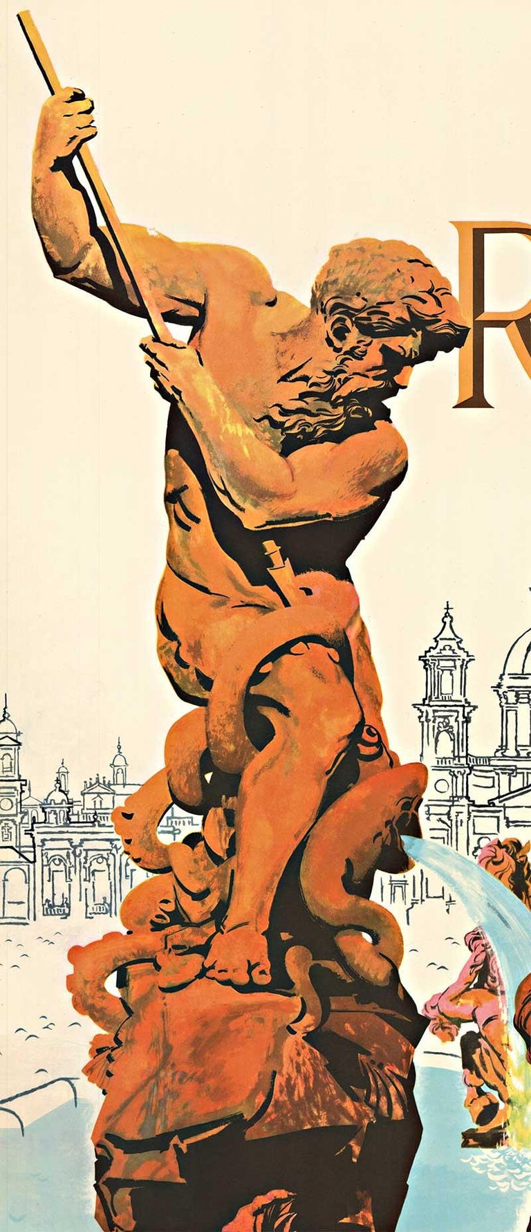 David Klein Figurative Print - Original earliest Rome via TWA vintage travel poster