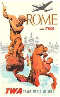 Original earliest Rome via TWA vintage travel poster