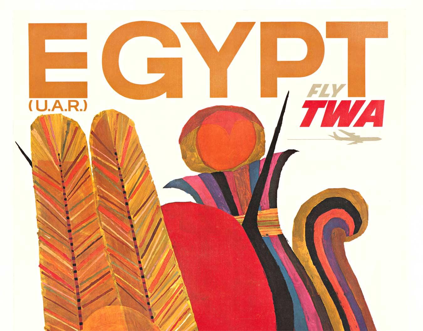 Original Ägypten Fly TWA 3-Pharaohs Vintage-Reiseplakat – Print von David Klein