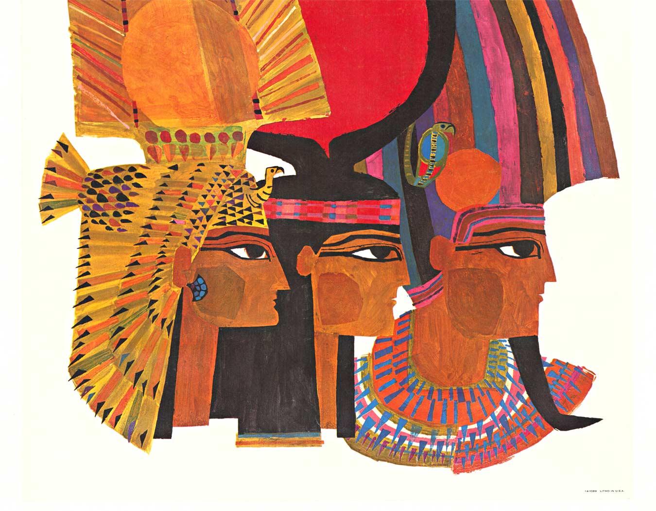 Original Egypt Fly TWA 3-Pharaohs vintage travel poster - American Modern Print by David Klein