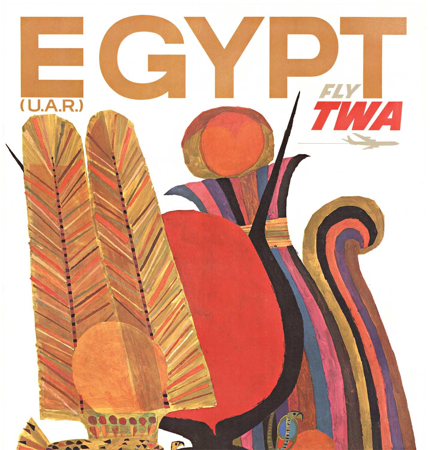 Original Egypt Fly TWA 3-Pharaohs vintage travel poster For Sale 2