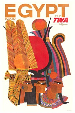 Original Egypt Fly TWA 3-Pharaohs vintage travel poster