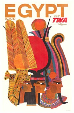 Original Egypt Fly TWA 3-Pharaohs cartel de viaje vintage