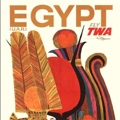 Original Egypt Fly TWA, Three Pharaohs earliest printing vintage travel poster