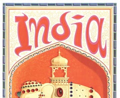 Affiche de voyage originale Fly TWA Inde vintage David Klein