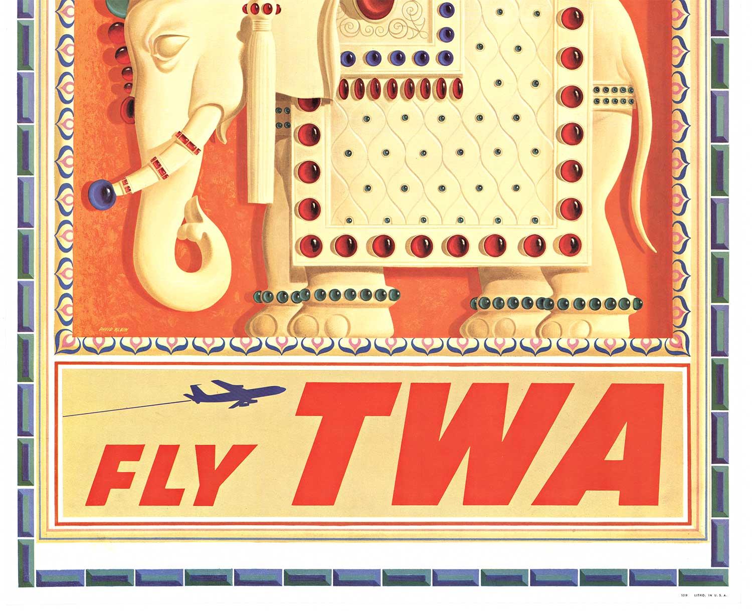 Original Fly TWA India vintage travel poster  David Klein For Sale 2