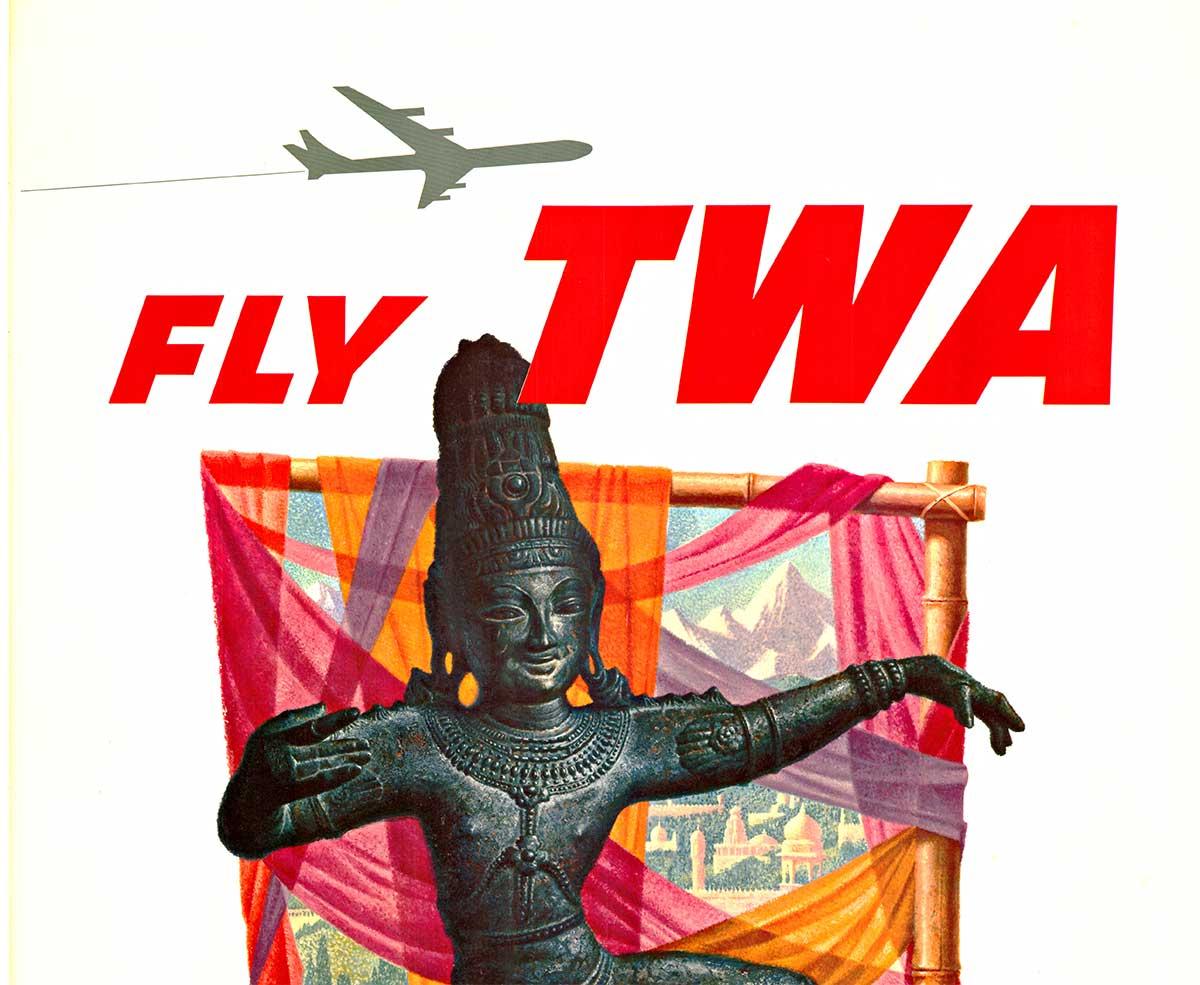 Poster di viaggio d'epoca originale Fly TWA The Orient - Print di David Klein