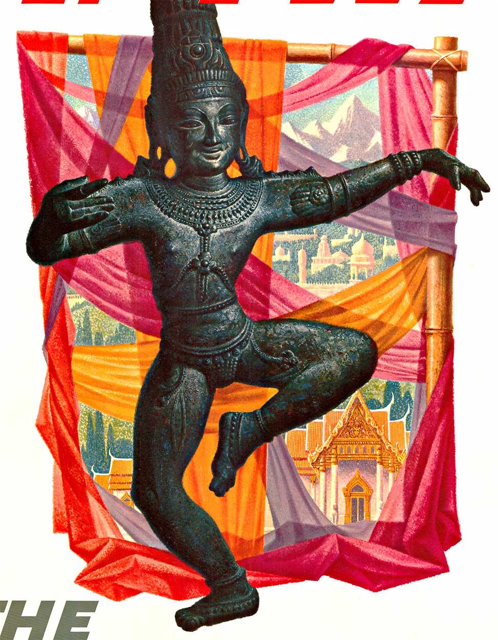 Poster di viaggio d'epoca originale Fly TWA The Orient - Figurative Print Bianco di David Klein
