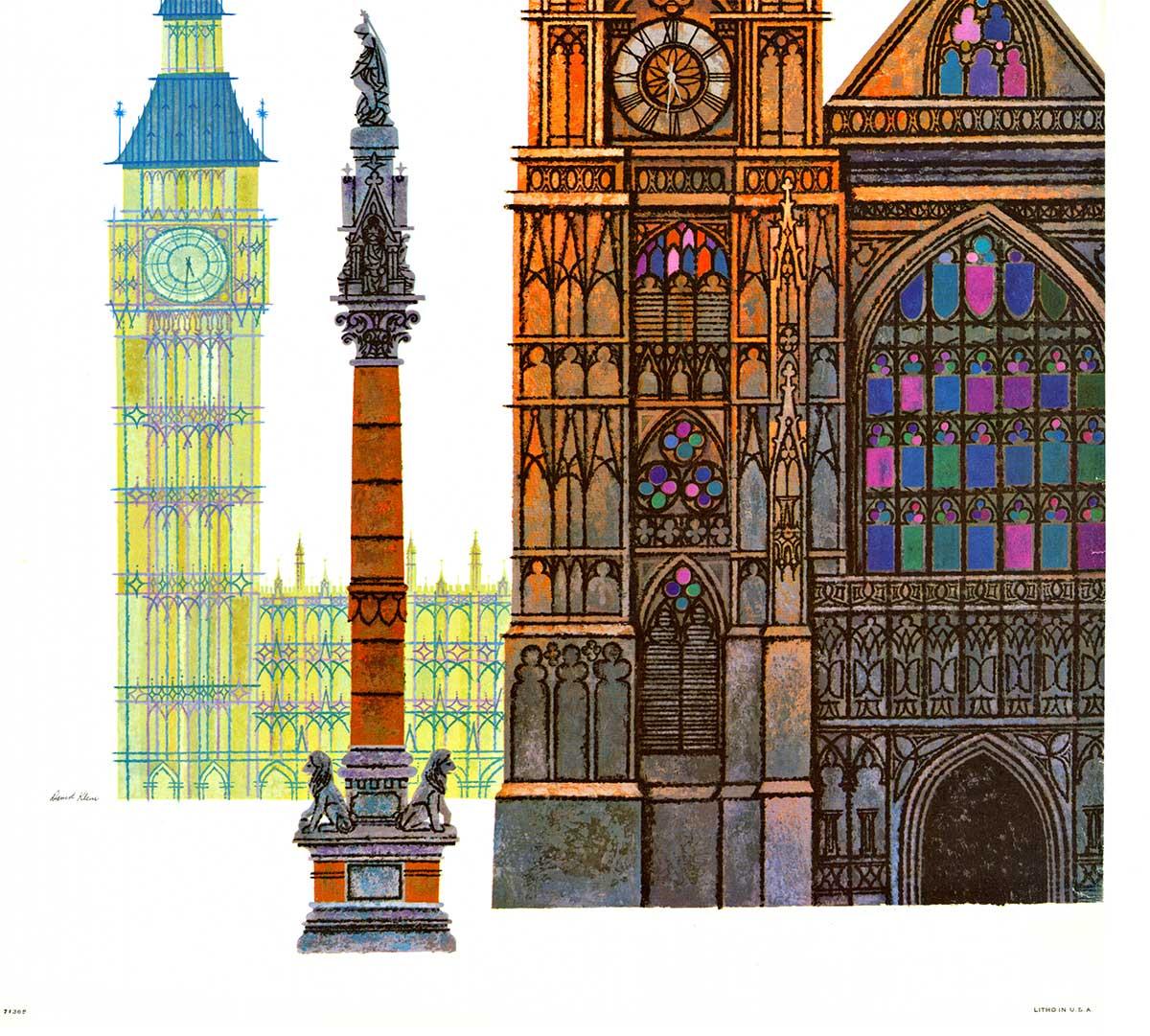 Original London, Fly TWA Jets (Trans World Airlines) vintage travel poster - American Modern Print by David Klein