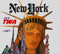 Original New York Fly TWA - Trans World Airlines vintage travel poster