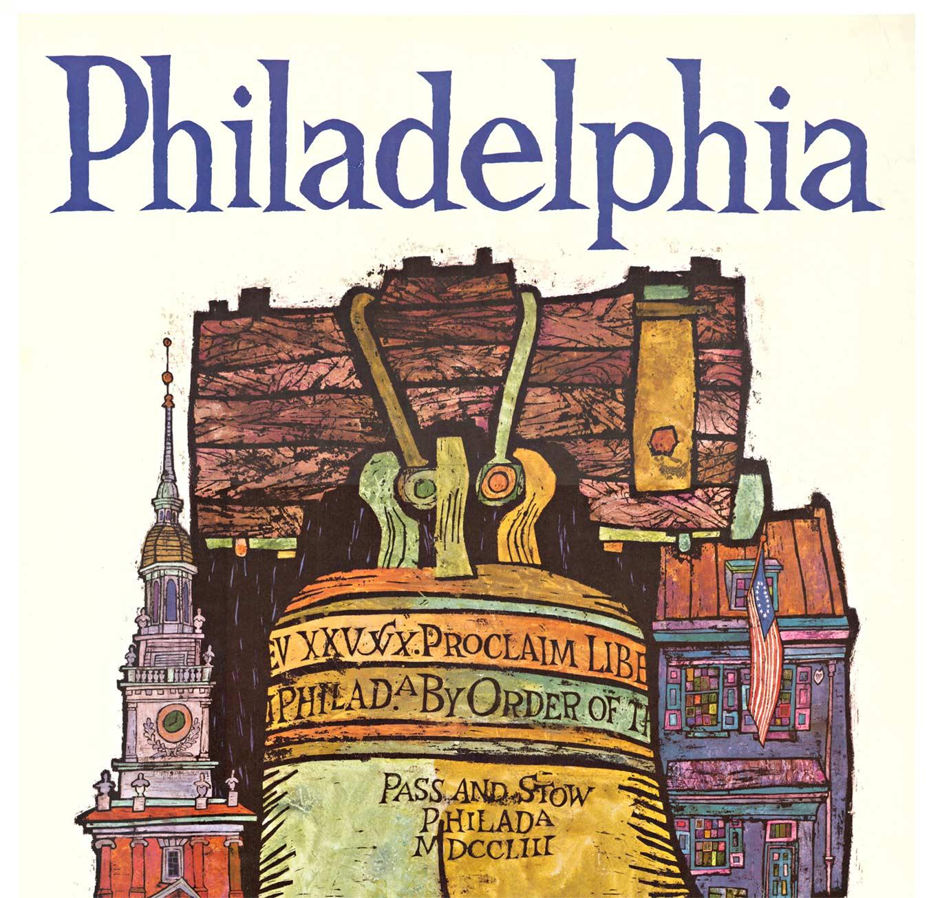 Original Philadelphia Fly TWA Superjets vintage travel poster - Print by David Klein