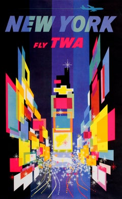 Vintage Original TWA David Klein New York Times Square Poster 1960