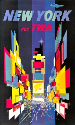 Original TWA David Klein New York Times Square Vintage Poster 1960