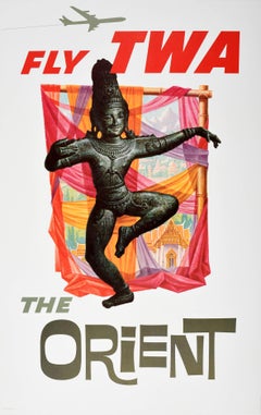 Original Vintage Asia Travel Advertising Poster Fly TWA The Orient David Klein