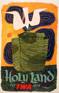 Original Vintage David Klein Fly TWA Poster - Holy Land Israel c1960
