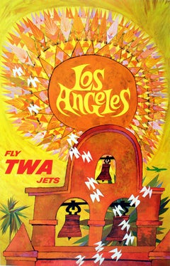 Poster originale d'epoca di David Klein per TWA - Los Angeles California 1965