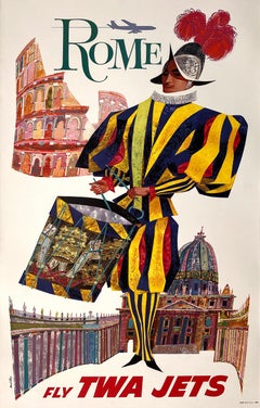 Póster Original Vintage David Klein TWA Roma Guardia Suiza C1960 Pequeño Formato