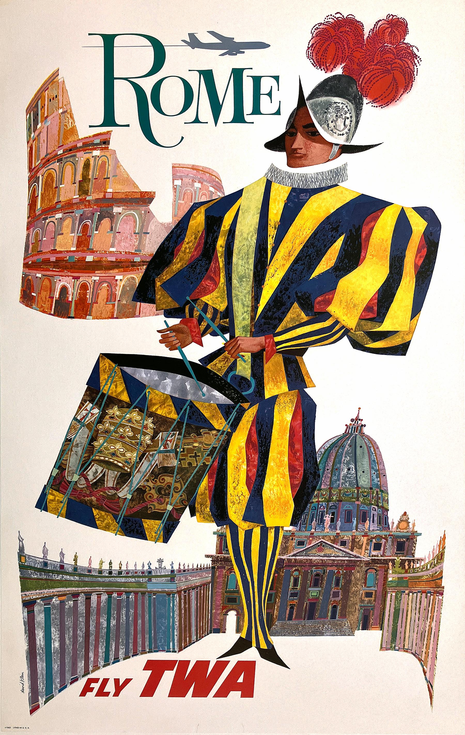 Original Vintage Fly TWA - Rome Swiss Guard - David Klein Poster C1060