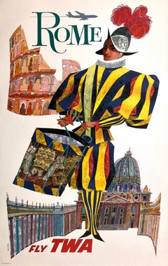 Original Vintage Fly TWA - Rome Swiss Guard - David Klein Poster C1060