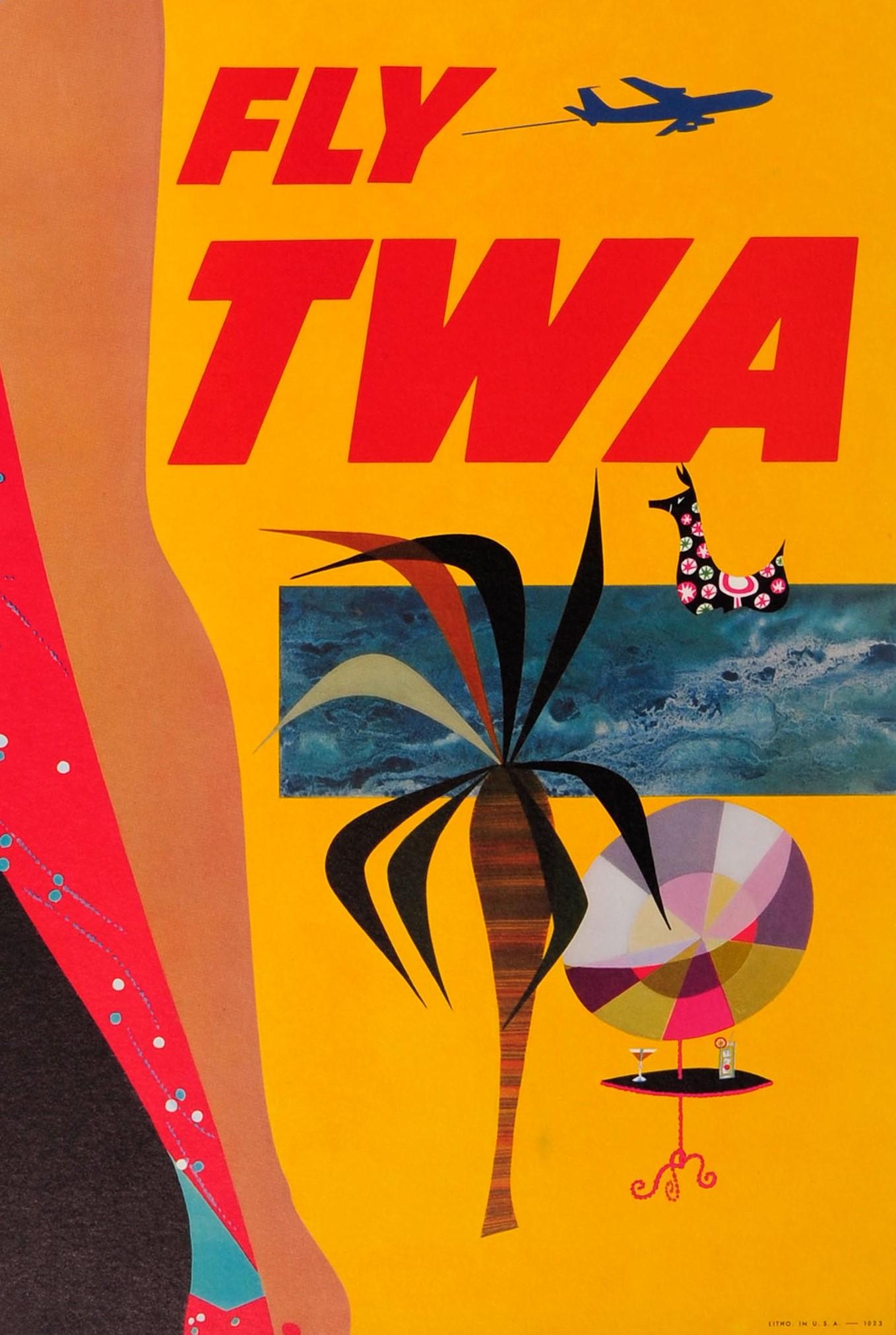 Original Vintage Las Vegas Fly TWA Poster By David Klein Trans World Airlines 1