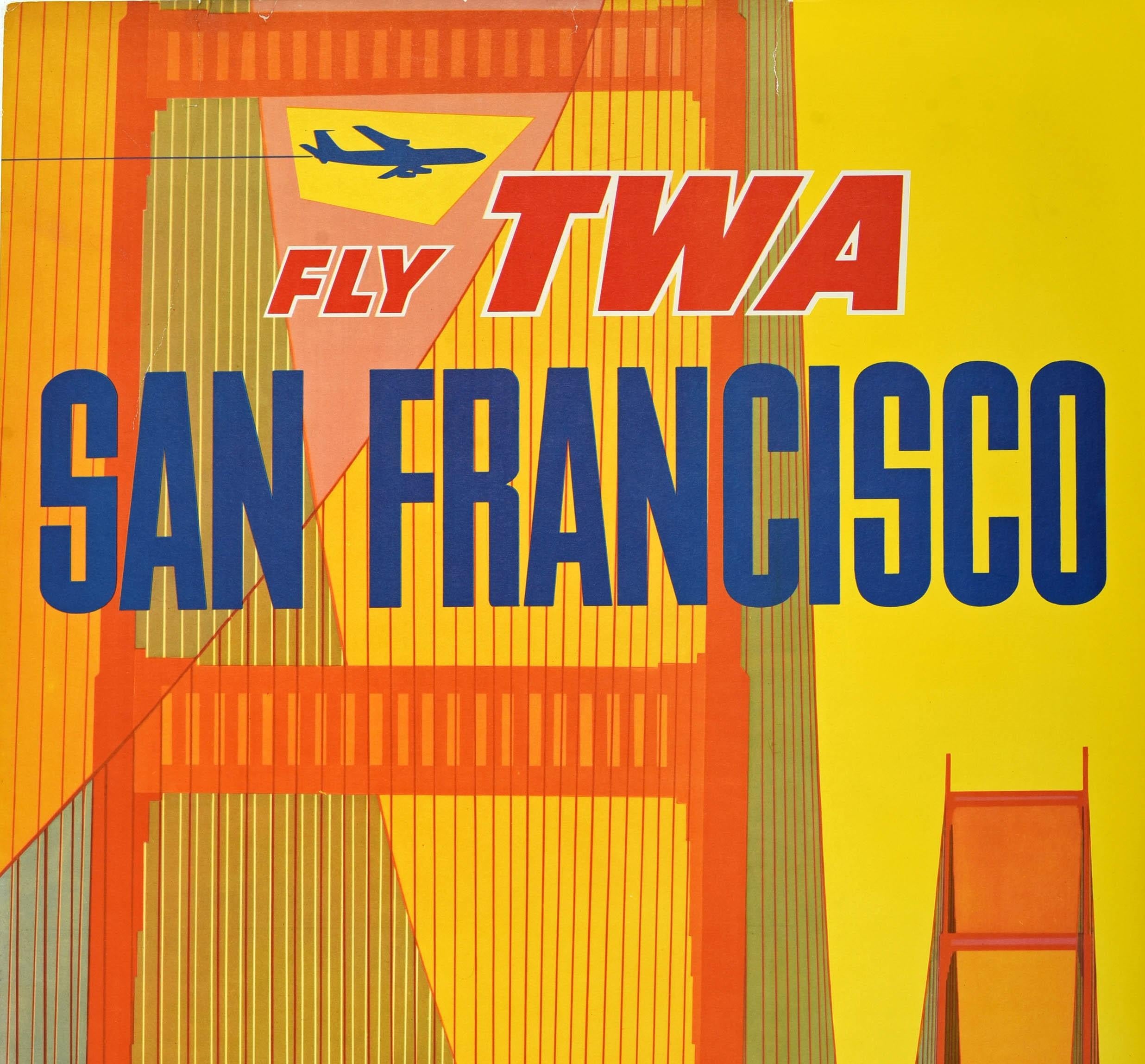 Original Vintage Travel Poster Fly TWA Airlines San Francisco Golden Gate Bridge - Print by David Klein