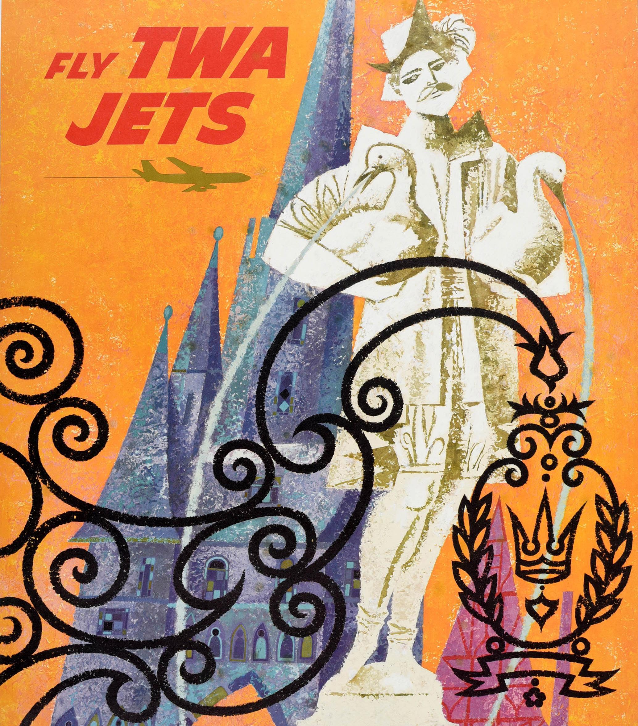 Original Vintage Travel Poster Germany Fly TWA Airline David Klein Design Art For Sale 1