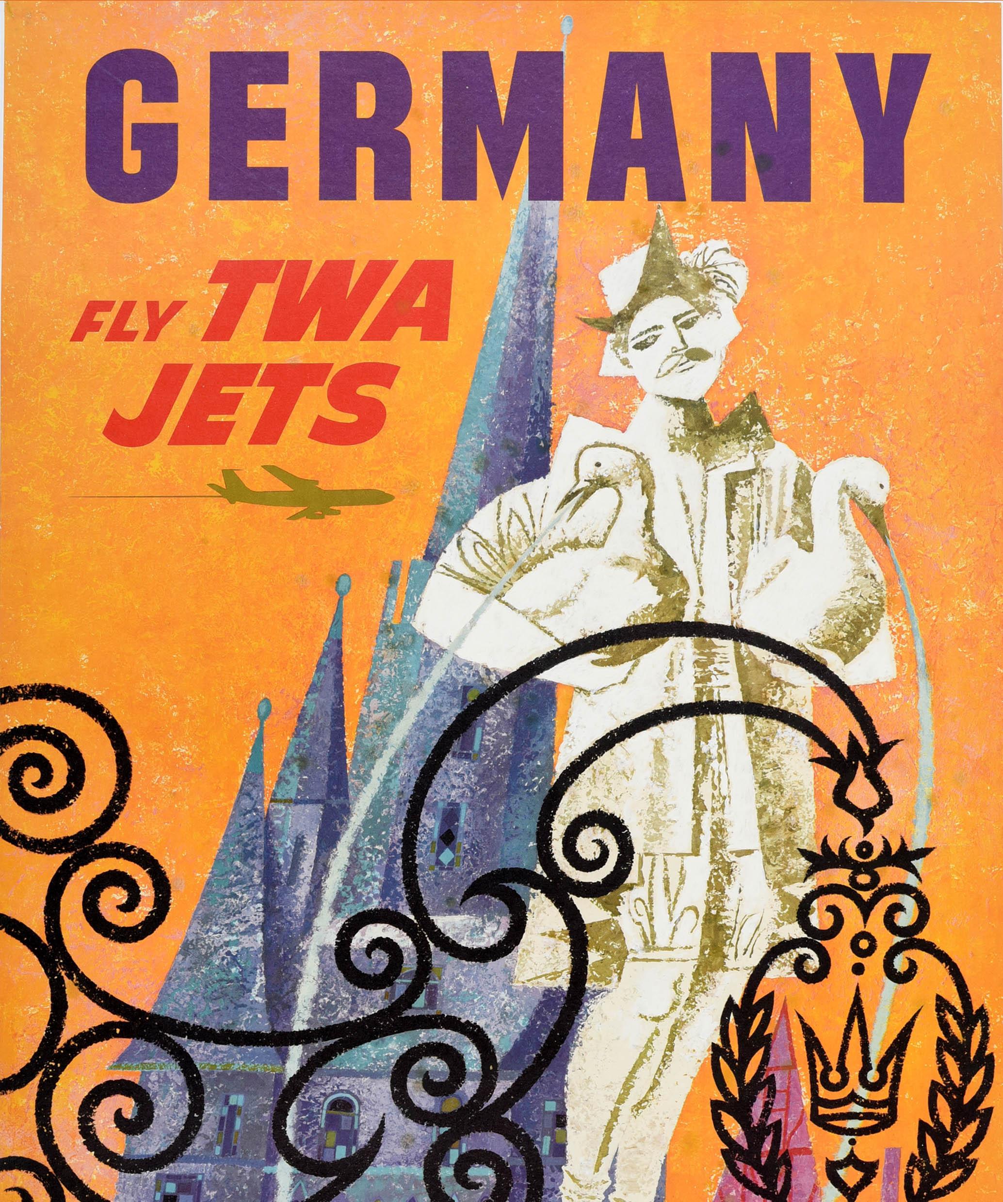 Original Vintage Travel Poster Germany Fly TWA Airline David Klein Design Art For Sale 2