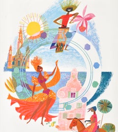 Original Vintage Travel Poster Grace Line Caribbean South America Cruises Klein