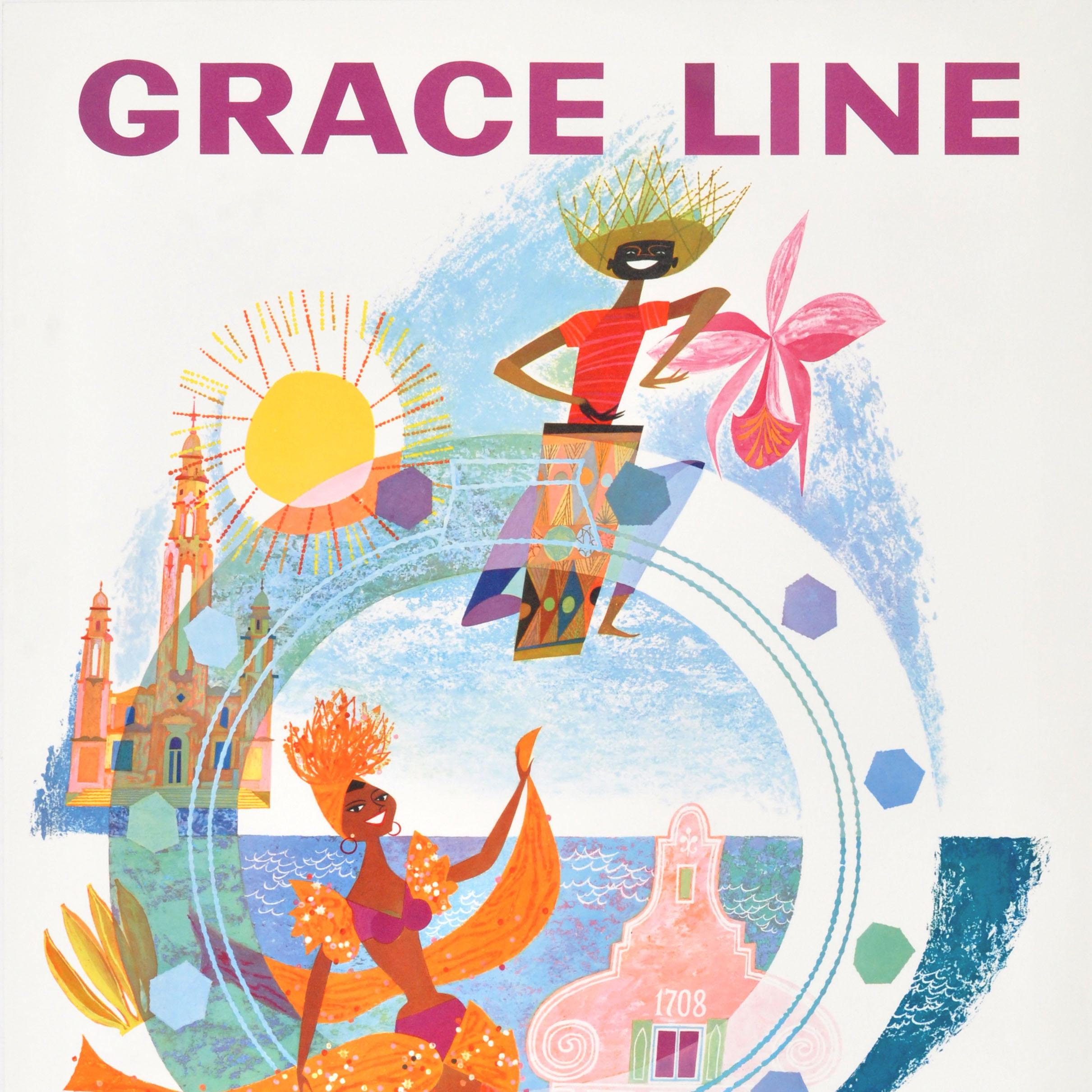 Poster di viaggio originale d'epoca Grace Line Crociere Caraibi Sud America A. Klein - Print Grigio di David Klein