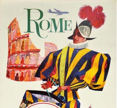 Original Vintage Travel Poster Rome Fly TWA Jets New York Constellation Plane