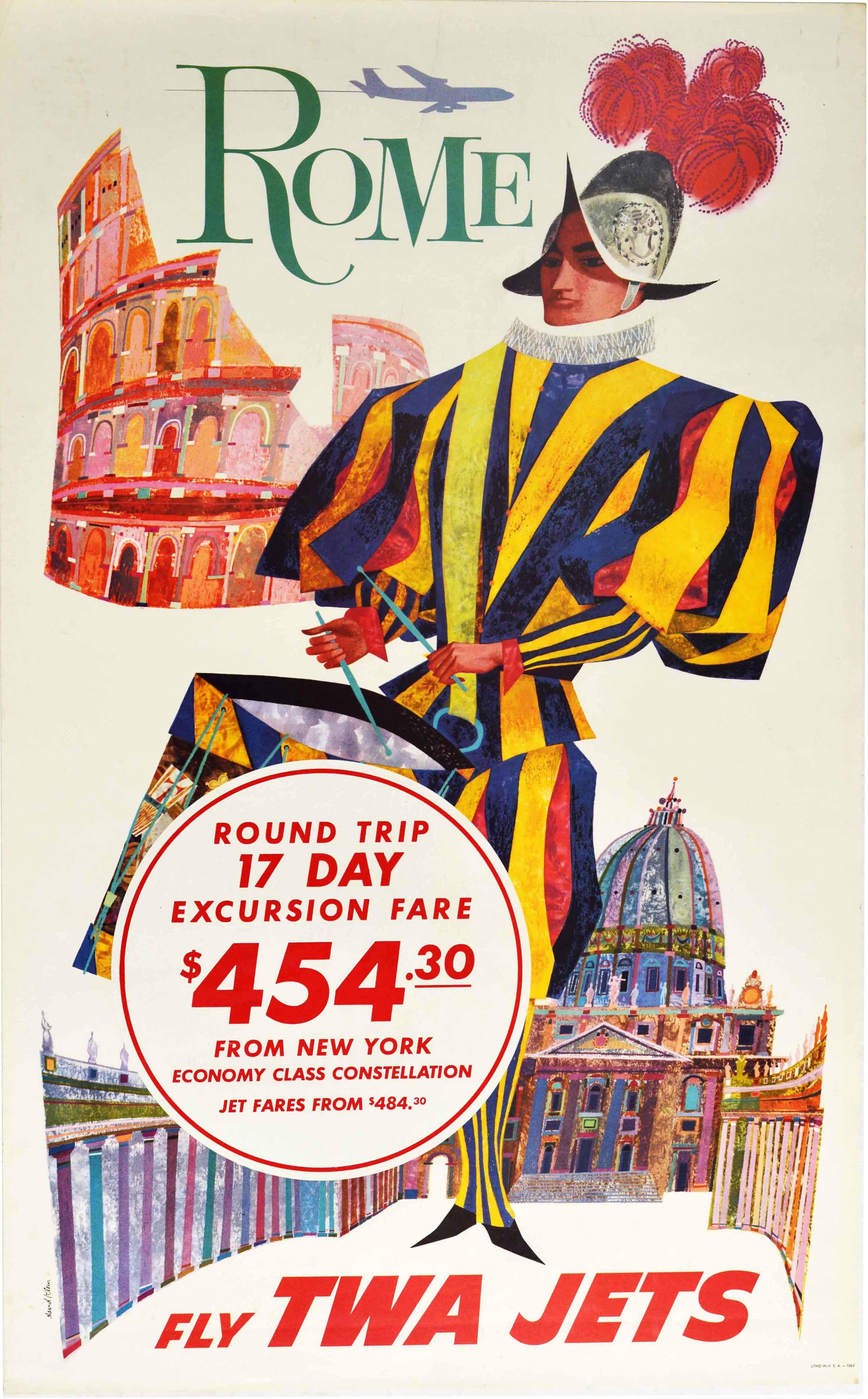 Rome Italy Via TWA Vintage Airline Airlines Travel Advertisement Poster Print 