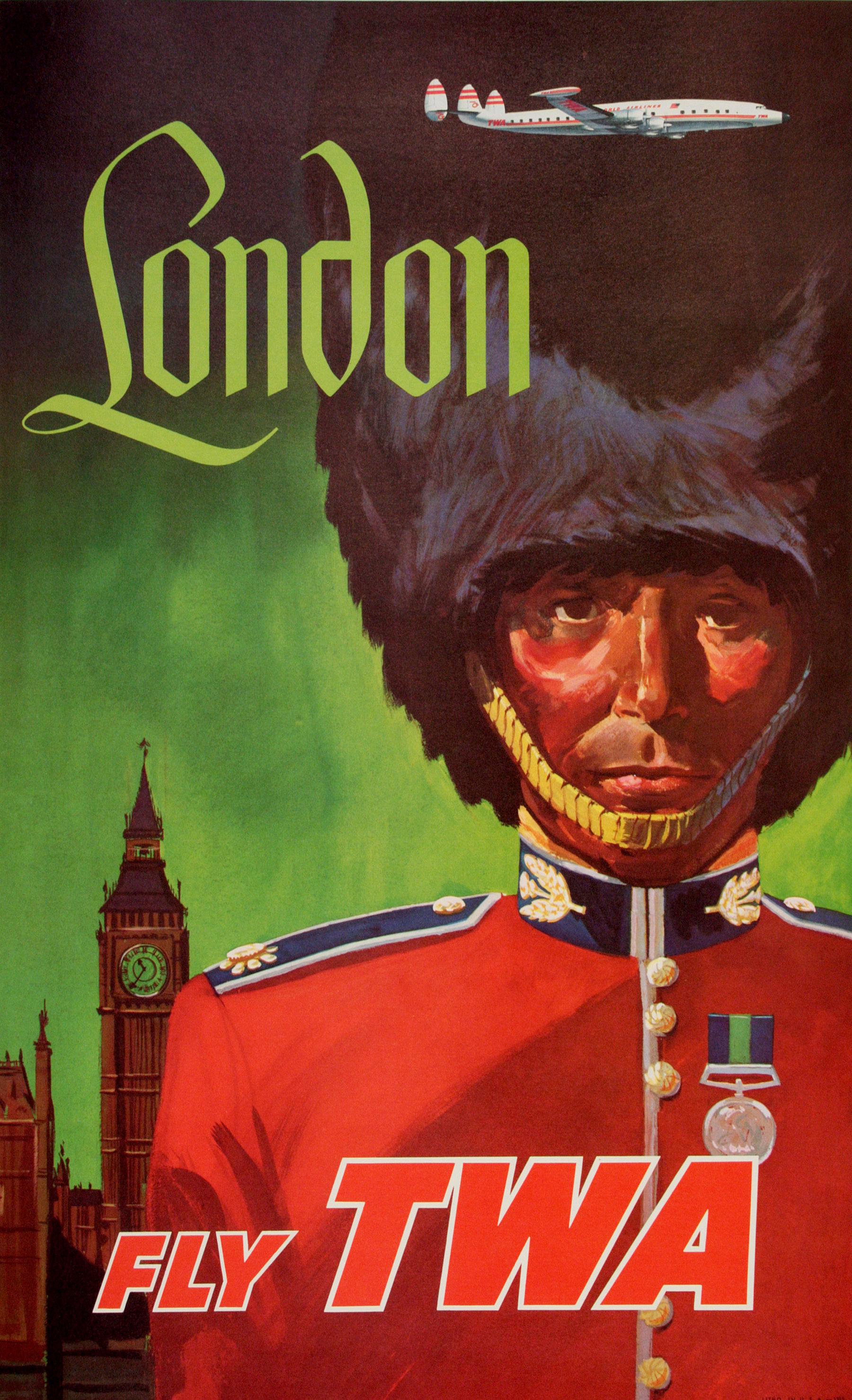 Original Vintage TWA London Royal Guard Poster, TWA London, Royal Guard, ca. 1954, Kleine Größe