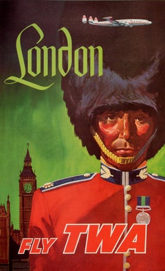 Original Vintage TWA London Royal Guard Poster c1954 - Small Size