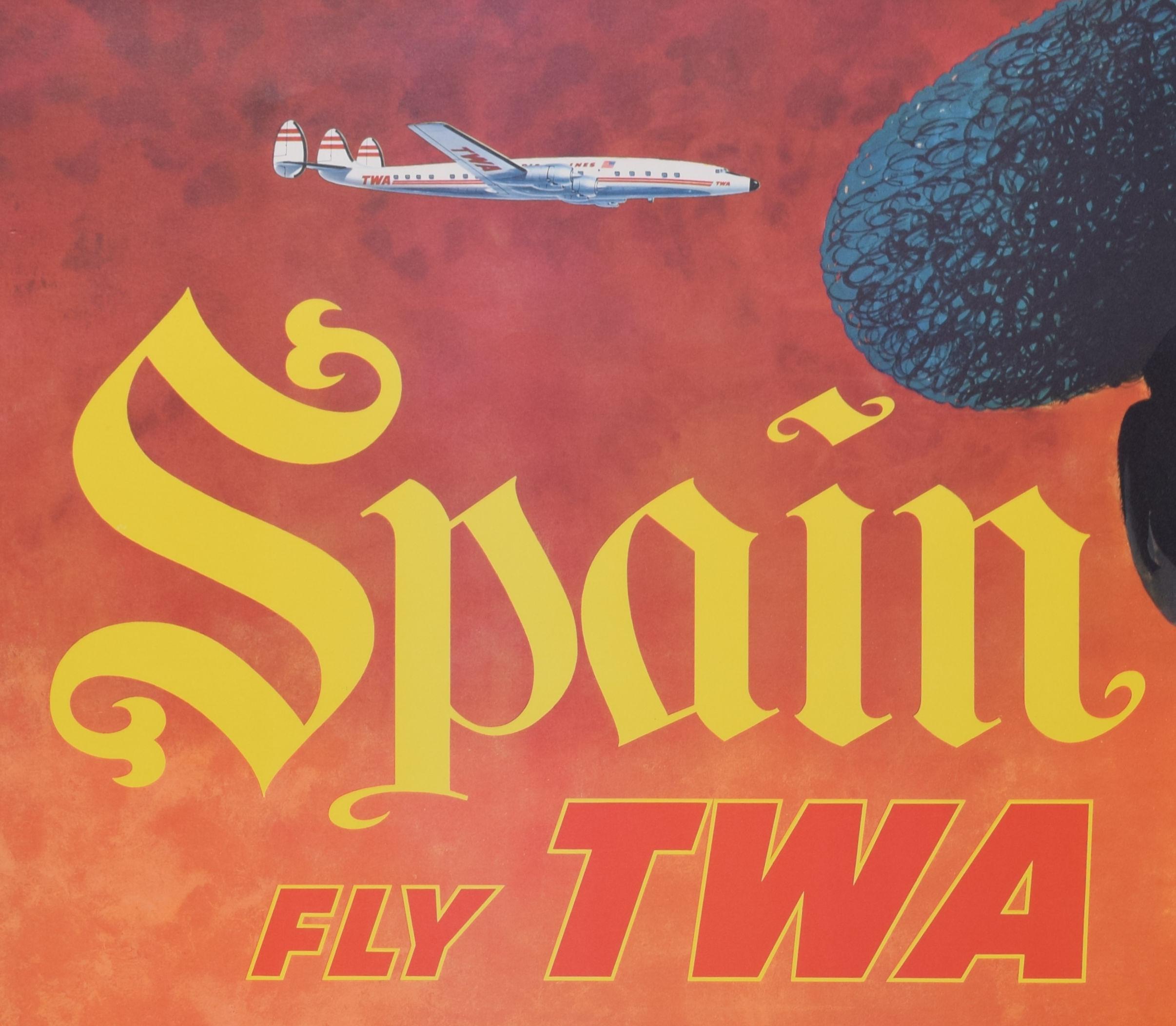 Spanien – Fly TWA, originales Vintage-Reiseplakat von David Klein im Angebot 1