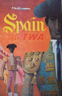 Spanien – Fly TWA, originales Vintage-Reiseplakat von David Klein