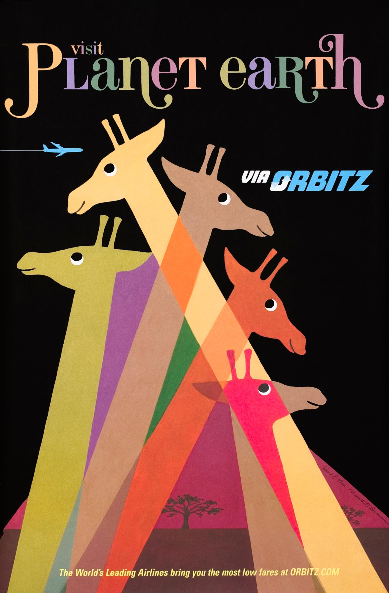 David Klein Animal Print - "Visit Planet Earth via Orbitz (Africa)" Original Travel Poster