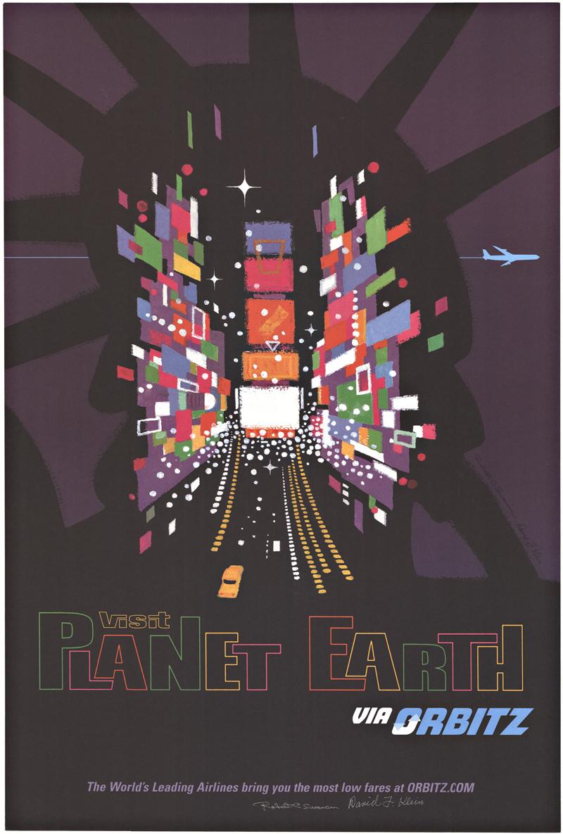 David Klein Abstract Print - Visit Planet Earth via Orbitz original travel poster