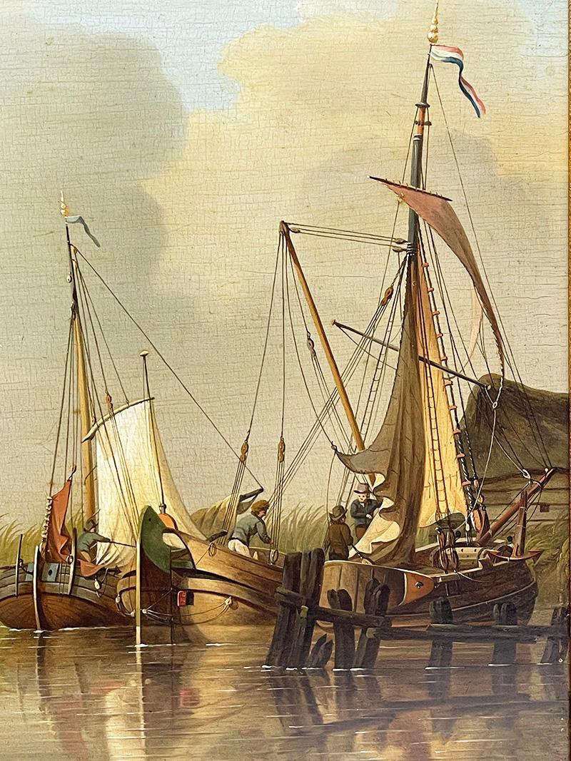 David Kleyne Dutch Painter, Oil Painting Seascape with Ships For Sale 4