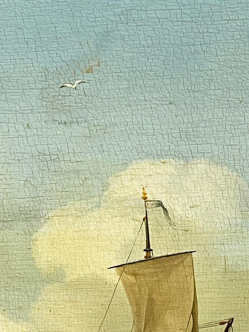 David Kleyne, pittore olandese, dipinto a olio con paesaggio marino e navi in vendita 4